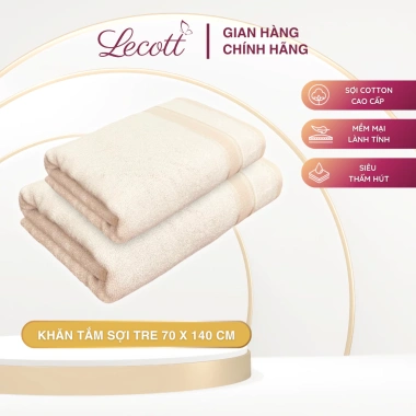 Khăn Tắm Sợi Tre Bamboo Lecott 70x140cm - Mềm Mịn, Kháng Khuẩn, Hút Nước Tốt, Giá 115k