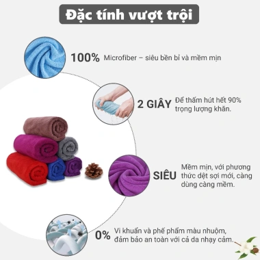 Khăn tắm Spa LotusTowel 70x140cm 100% Microfiber siêu mềm thấm hút dày dặn Giá 59.000đ