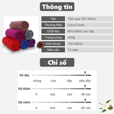 Khăn tắm Spa LotusTowel 70x140cm 100% Microfiber siêu mềm thấm hút dày dặn Giá 59.000đ