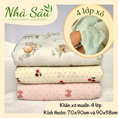 Khăn tắm xô muslin 4 lớp cỡ lớn - Siêu mềm, thấm hút nhanh, giá chỉ 125k
