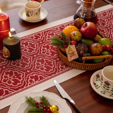 Khăn Trải Bàn Handmade Cotton Vải Lanh Đỏ - Trang Trí Tết 2.026, Chất Lượng Cao, Giá 107.892 VND 5