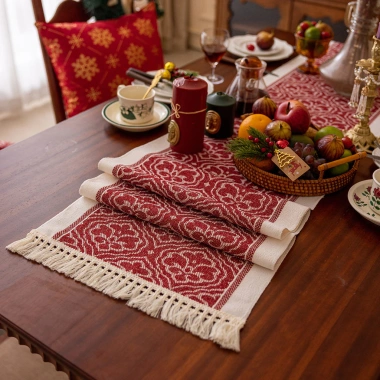Khăn Trải Bàn Handmade Cotton Vải Lanh Đỏ - Trang Trí Tết 2.026, Chất Lượng Cao, Giá 107.892 VND 8