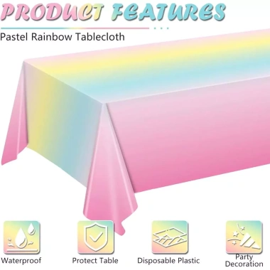 Khăn trải bàn nhựa dùng một lần Pastel Rainbow Iridescent 137x274cm - Chống thấm, tiệc cưới, sinh nhật, tiệc tắm bé