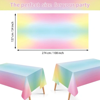 Khăn trải bàn nhựa dùng một lần Pastel Rainbow Iridescent 137x274cm - Chống thấm, tiệc cưới, sinh nhật, tiệc tắm bé