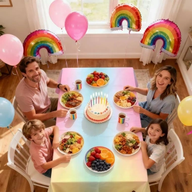 Khăn trải bàn nhựa dùng một lần Pastel Rainbow Iridescent 137x274cm - Chống thấm, tiệc cưới, sinh nhật, tiệc tắm bé
