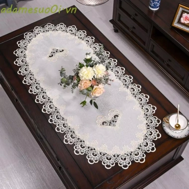 Khăn trải bàn ren ADAMESUO hình bầu dục thêu hoa Dacron - Giặt được, kiểu Châu Âu