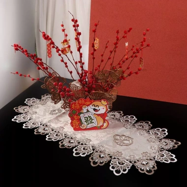 Khăn trải bàn ren ADAMESUO hình bầu dục thêu hoa Dacron - Giặt được, kiểu Châu Âu 3 Khăn trải bàn ren ADAMESUO hình bầu dục thêu hoa Dacron - Giặt được, kiểu Châu Âu 3