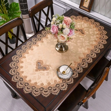 Khăn trải bàn ren ADAMESUO hình bầu dục thêu hoa Dacron - Giặt được, kiểu Châu Âu 6 Khăn trải bàn ren ADAMESUO hình bầu dục thêu hoa Dacron - Giặt được, kiểu Châu Âu 6