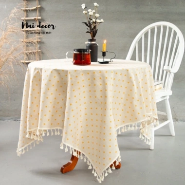 Khăn Trải Bàn Vải Lanh Hoạ Tiết Hoa Vintage Đủ Màu Thảm Picnic Viền Cạnh 79.000₫