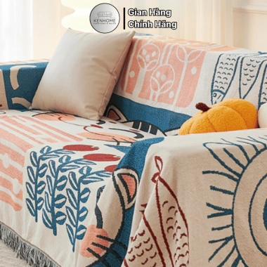 Khăn Trải Sofa 2 Mặt Họa Tiết Dễ Thương - Gấp Gọn Picnic, Trang Trí Đơn Giản, Giá 175.000đ KENHOME 4