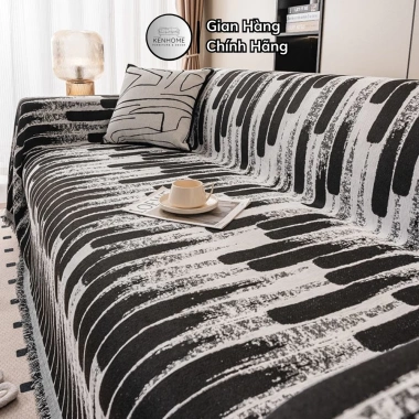 Khăn Trải Sofa Cao Cấp Đường Sọc Tone Tối - Chống Bám Bẩn, Chống Mèo Cào, Thảm Picnic Dã Ngoại KENHOME 432.5k