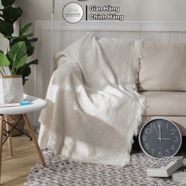 Khăn Trải Sofa Ren Tua Rua Trắng – Thảm Picnic họa tiết trơn KENHOME 440.000₫