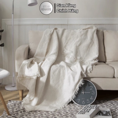 Khăn Trải Sofa Ren Tua Rua Trắng – Thảm Picnic họa tiết trơn KENHOME 440.000₫