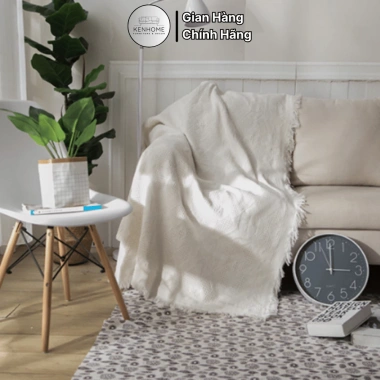 Khăn Trải Sofa Ren Tua Rua Trắng – Thảm Picnic họa tiết trơn KENHOME 440.000₫