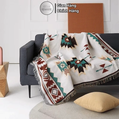 Khăn Trải Sofa Thổ Cẩm 2 Mặt Ren Vintage Gấp Gọn – Thảm Picnic Kenhome