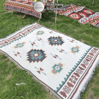 Khăn Trải Sofa Thổ Cẩm 2 Mặt Ren Vintage Gấp Gọn – Thảm Picnic Kenhome