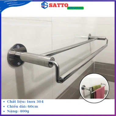 Khăn treo nhà tắm inox 304 KAWACO cao cấp - Vắt khăn đôi không gỉ, sáng bóng, 58k