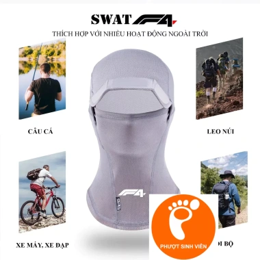 Khăn trùm đầu ninja F4 - vành gập, chống nắng, logo phản quang, thích hợp câu cá, phượt, du lịch