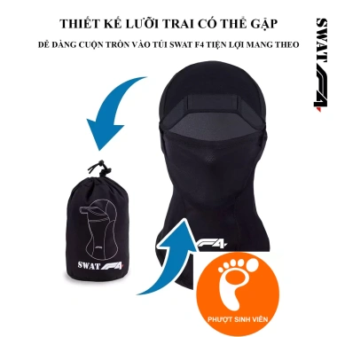 Khăn trùm đầu ninja F4 - vành gập, chống nắng, logo phản quang, thích hợp câu cá, phượt, du lịch