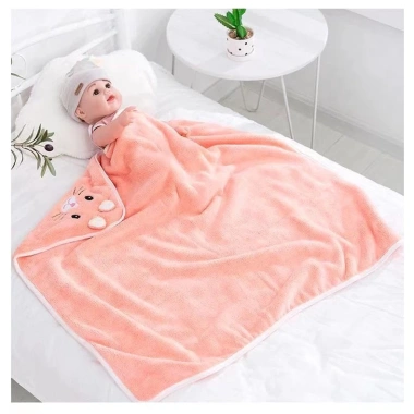 Khăn ủ quấn bé sơ sinh 80x80cm mũ thú xinh, vải mềm mại thấm hút, giá ưu đãi 90.000đ