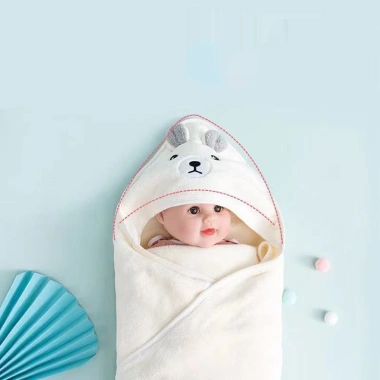 Khăn ủ quấn bé sơ sinh 80x80cm mũ thú xinh, vải mềm mại thấm hút, giá ưu đãi 90.000đ