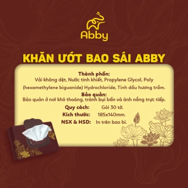 Khăn Ướt Bao Sái Abby Thùng 10 Gói Hương Trầm Dịu Nhẹ - Giá ưu đãi 182.000, tặng thùng 5 gói 4