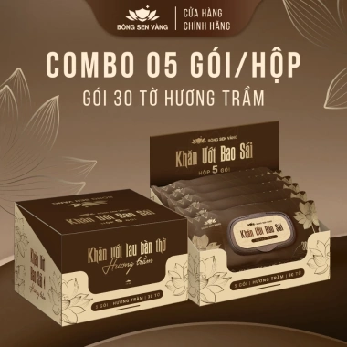 Khăn ướt Bao Sái hương trầm Bông Sen Vàng - Giải pháp sạch nhanh cho vật phẩm thờ cúng, giá chỉ 60.000đ