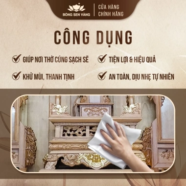 Khăn ướt Bao Sái hương trầm Bông Sen Vàng - Giải pháp sạch nhanh cho vật phẩm thờ cúng, giá chỉ 60.000đ