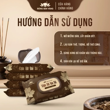 Khăn ướt Bao Sái hương trầm Bông Sen Vàng - Giải pháp sạch nhanh cho vật phẩm thờ cúng, giá chỉ 60.000đ