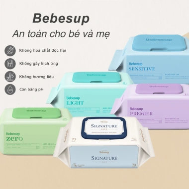 Khăn ướt Bebesup 4 lớp cao cấp 70-80 tờ vải rayon dập nổi - Siêu mềm cho bé sơ sinh, giá chỉ 58.000đ