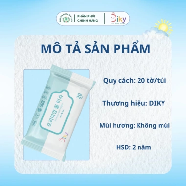 Khăn Ướt DiKy gói nhỏ 20 tờ siêu mềm mịn không mùi - an toàn cho bé, giá 12.000₫ 3 Khăn Ướt DiKy gói nhỏ 20 tờ siêu mềm mịn không mùi - an toàn cho bé, giá 12.000₫ 3