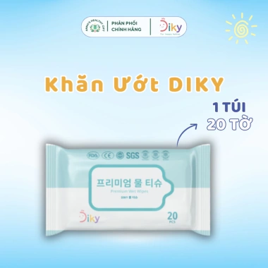 Khăn Ướt DiKy gói nhỏ 20 tờ siêu mềm mịn không mùi - an toàn cho bé, giá 12.000₫