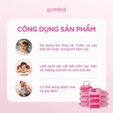 Khăn ướt Gumi không cồn, không parabens cho bé - Thùng 10 gói KID chỉ 102.000đ