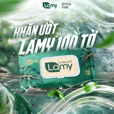 Khăn ướt Lamy 100 tờ không cồn, không parabens - Thùng 10 gói cao cấp cho gia đình, 172k