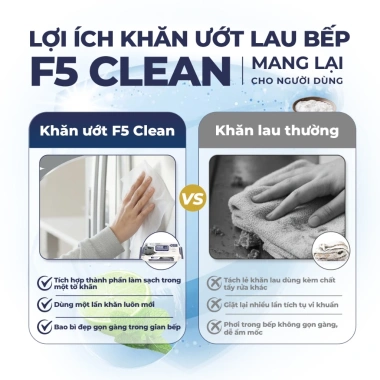 Khăn ướt lau bếp F5 Clean 80 tờ - Sạch mùi bếp, an toàn da tay, giá 150.000₫