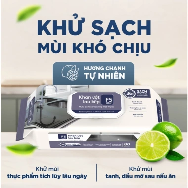 Khăn ướt lau bếp F5 Clean 80 tờ - Sạch mùi bếp, an toàn da tay, giá 150.000₫