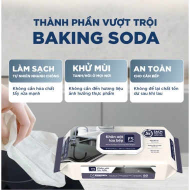Khăn ướt lau bếp F5 Clean 80 tờ - Sạch mùi bếp, an toàn da tay, giá 150.000₫