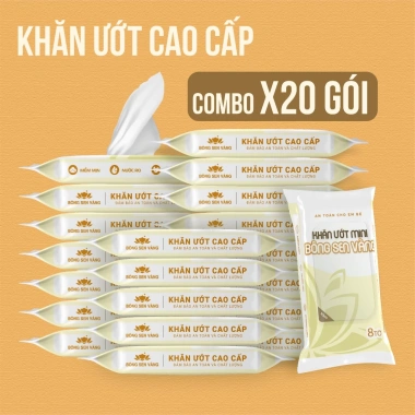 Khăn ướt mini Bông Sen Vàng 8 tờ không cồn, không parabens - Giá chỉ 75.000 VND