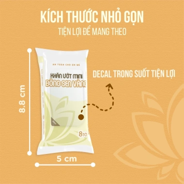 Khăn ướt mini Bông Sen Vàng 8 tờ không cồn, không parabens - Giá chỉ 75.000 VND