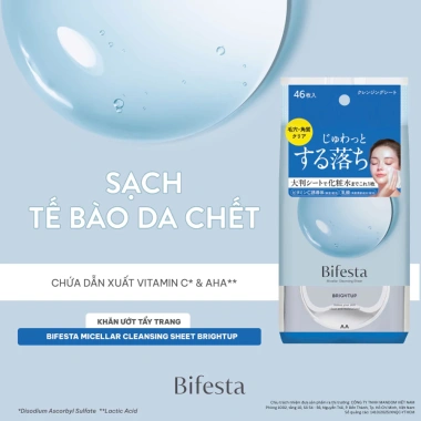 Khăn ướt tẩy trang BIFESTA Micellar Brightup 46 tờ – Sáng da, làm sạch sâu, chỉ 146.291₫ 2 Khăn ướt tẩy trang BIFESTA Micellar Brightup 46 tờ – Sáng da, làm sạch sâu, chỉ 146.291₫ 2
