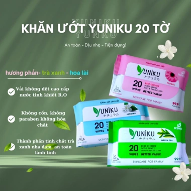 Khăn ướt Yuniku 20 tờ mini bỏ túi, dịu nhẹ không gây kích ứng, giá ưu đãi 8.332₫ 3