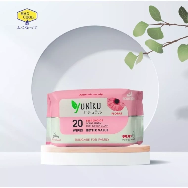 Khăn ướt Yuniku 20 tờ mini bỏ túi, dịu nhẹ không gây kích ứng, giá ưu đãi 8.332₫ 5