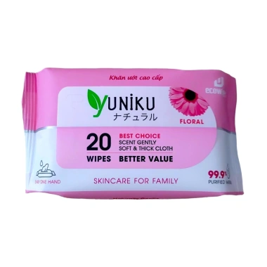 Khăn ướt Yuniku 20 tờ mini bỏ túi, dịu nhẹ không gây kích ứng, giá ưu đãi 8.332₫ 7