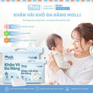 Khăn Vải Khô Đa Năng Molli 900g An Toàn, Mềm Mại Cho Da Bé Tặng Lì Xì, Giảm 20%