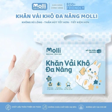 Khăn Vải Khô Đa Năng Molli 900g An Toàn, Mềm Mại Cho Da Bé Tặng Lì Xì, Giảm 20%