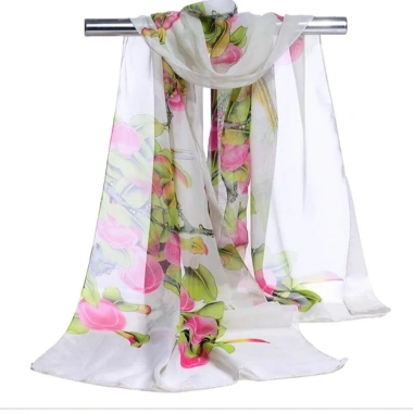 Khăn voan dài HYCEO Khăn choàng mềm quấn bướm lụa 10 màu in hoa chống nắng thời trang Hijab nữ