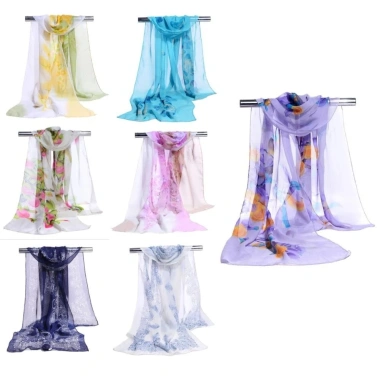 Khăn voan dài HYCEO Khăn choàng mềm quấn bướm lụa 10 màu in hoa chống nắng thời trang Hijab nữ