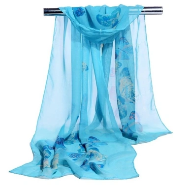 Khăn voan dài HYCEO Khăn choàng mềm quấn bướm lụa 10 màu in hoa chống nắng thời trang Hijab nữ