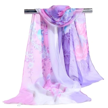 Khăn voan dài HYCEO Khăn choàng mềm quấn bướm lụa 10 màu in hoa chống nắng thời trang Hijab nữ