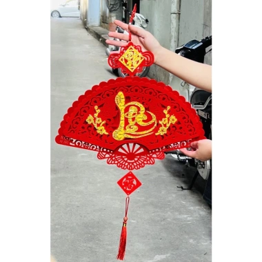 Khánh quạt nhung chữ Phúc Lộc Thọ treo Tết - Đồ decor Tết giá ưu đãi 18.000đ